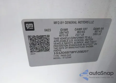 2023 Chevrolet Malibu Fwd 1Lt из США, поврежденный, VIN 1G1ZD5ST8PF208207